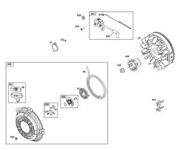 Flywheel, Ignition, And Starter Group Diagram and Parts List for 305442-0624-F1  Briggs and Stratton Engine